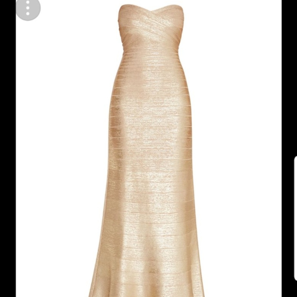 HERVE LEGER DRESS GOLD FOIL STRAPLESS